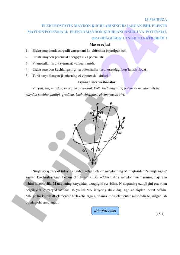 Elektrostatik maydon kuchlari bajarilgan ish