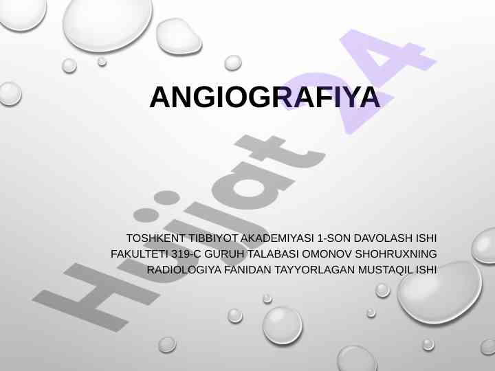 ANGIOGRAFIYA VA UNING QO'LLANISHI