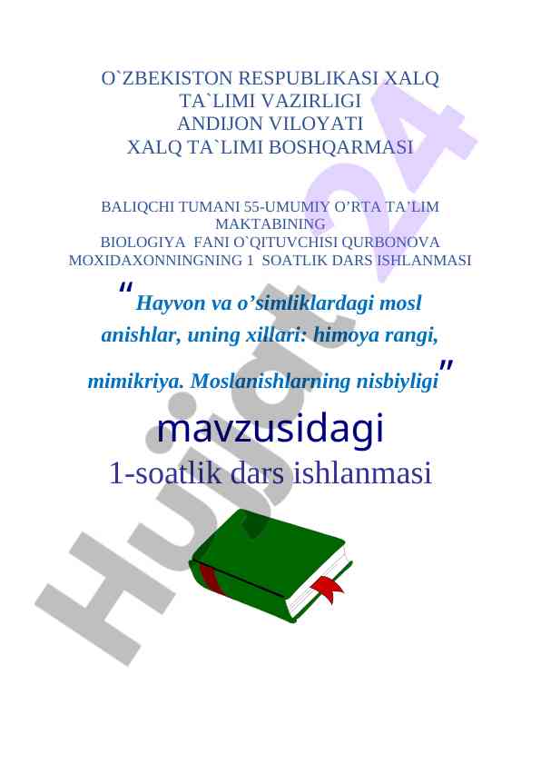 Hayvon va o'simliklardagi moslanishlar mavzusida dars