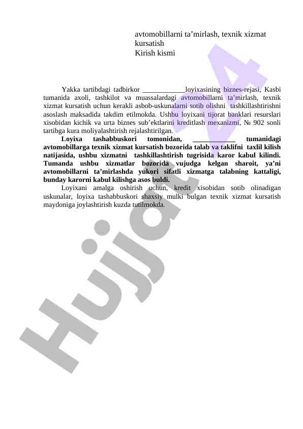 Avtomobillarni ta’mlash va texnik xizmat kursatish