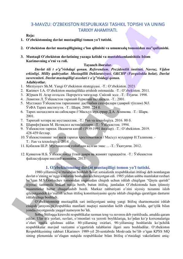 O’zbekiston respublikasi tashkil topishi va tarihiy ahamiyati