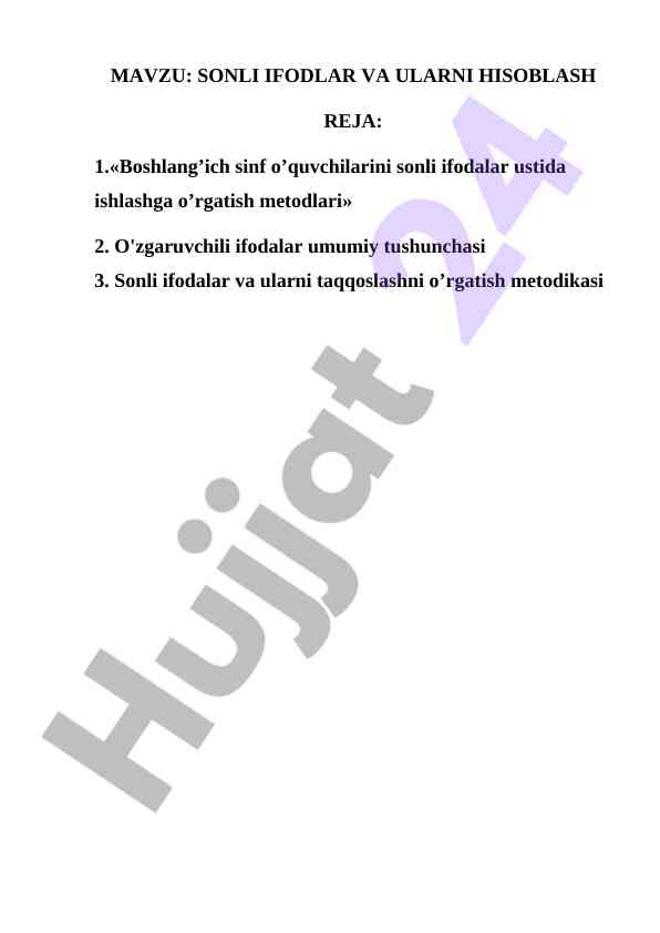 Sonli ifodalar va ularni hisoblash usullari