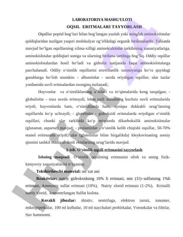Oqsil eritmalari tayyorlash usullari