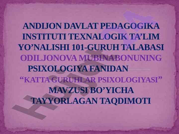 Katta guruhlar psixologiyasi taqdimoti