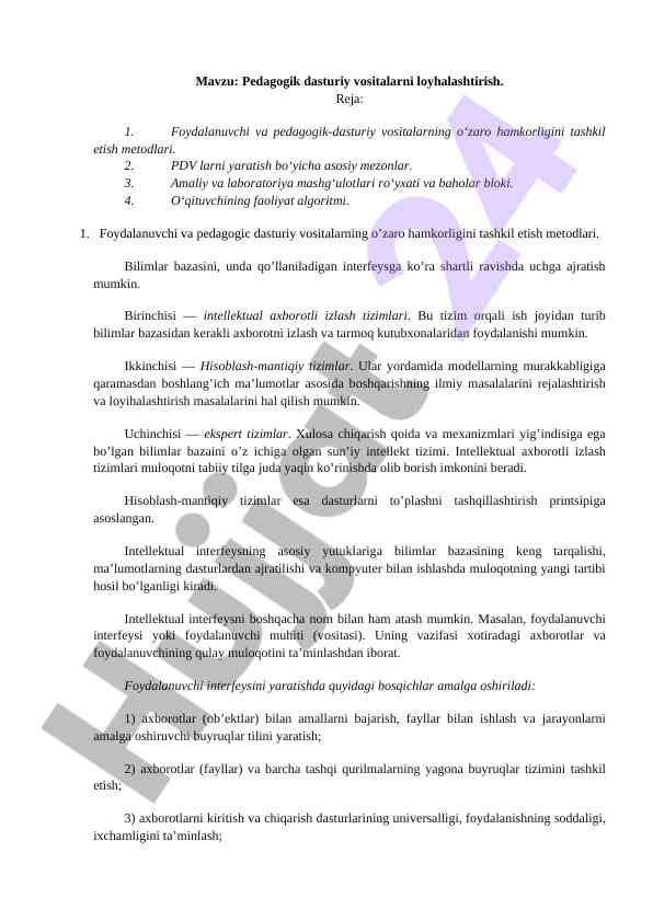 Pedagogik dasturiy vositalarni loyhalashtirish
