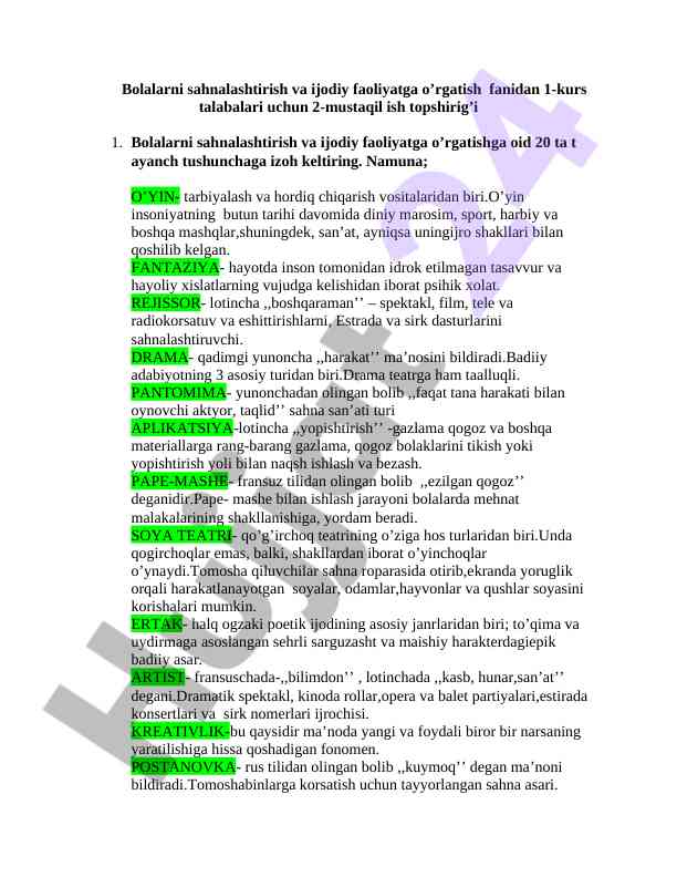 Bolalarni sahnalashtirish va ijodiy faoliyatga o‘rgatish