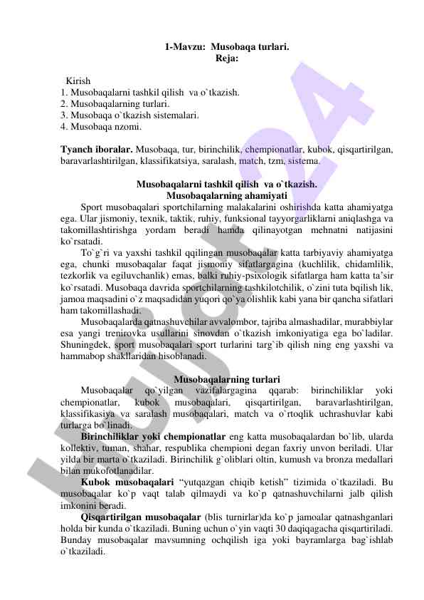 Musobaqa turlari va o‘tkazish tizimlari