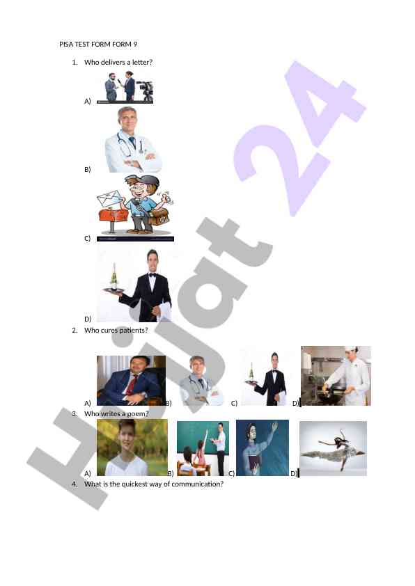 Pisa test form 9 - questions and activities overview