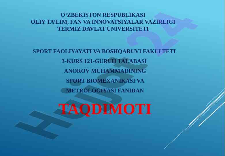 Sport biomexanikasida o'lchash va kattaliklar tahlili