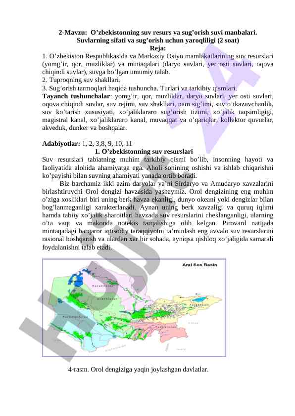 O’zbekiston suv resurslari va sug’orish tizimlari