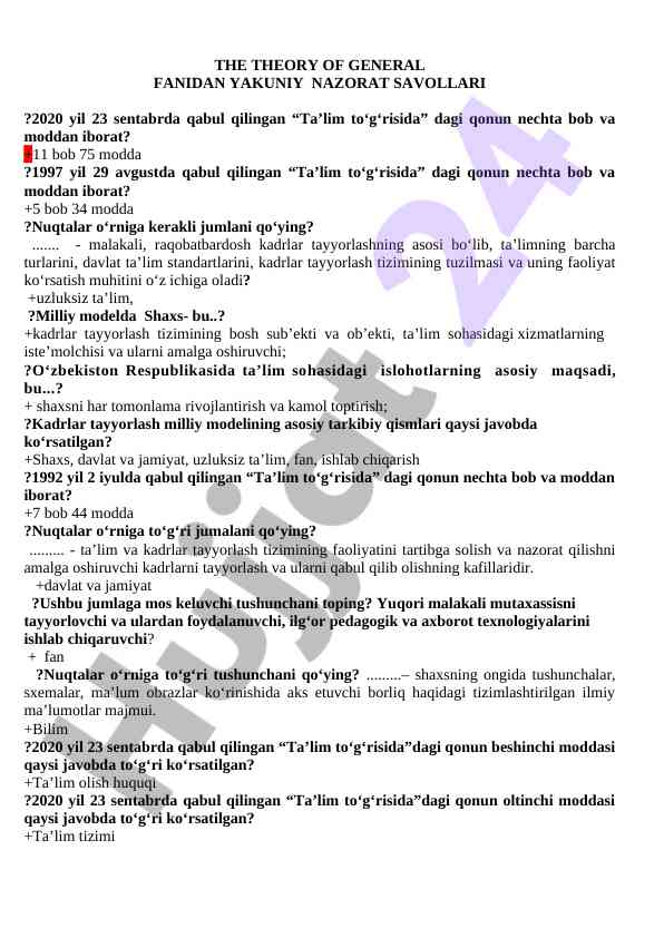 O‘zbekiston ta’lim qonunlari haqida savollar