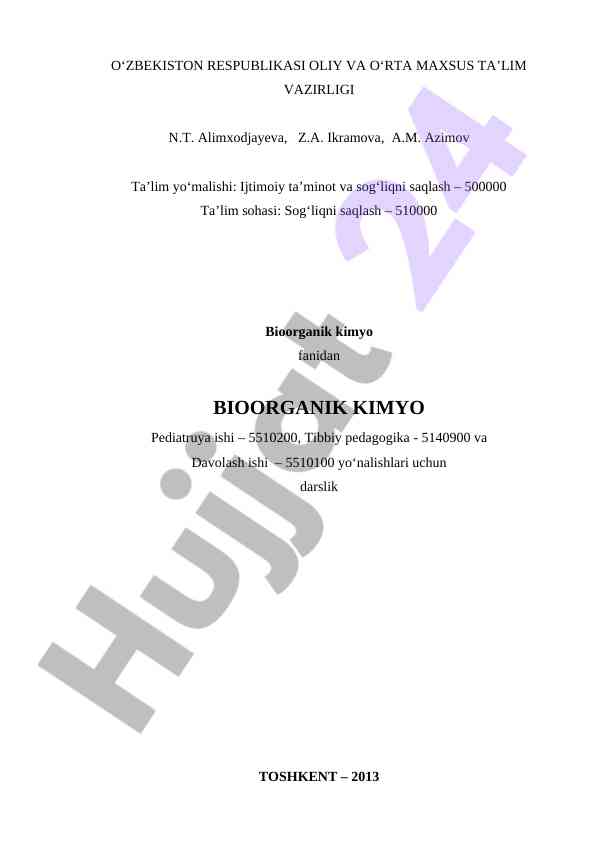 Biyoorganik kimyo darsligi asoslari