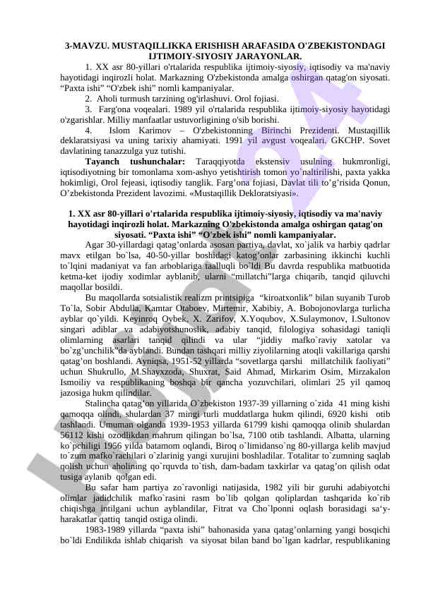 Mustaqillikka erishish arafasida ijtimoiy jarayonlar