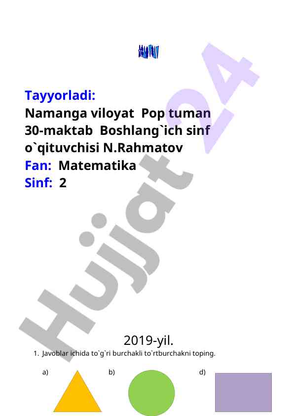 To‘g‘ri burchakli shakllarni aniqlash mashqlari