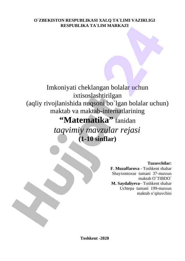 Matematika fanidan mavzular rejasi imkoniyati cheklanganlar uchun