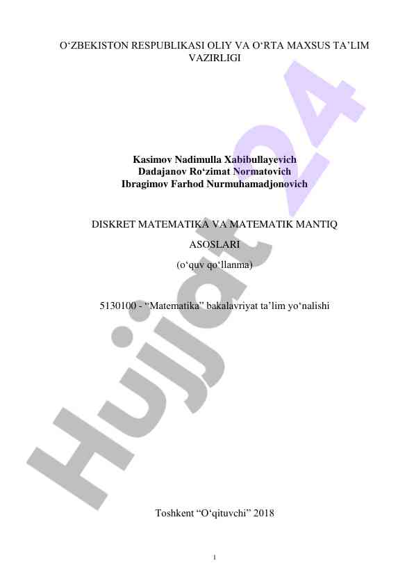 Diskret matematikada asosiy mavzular bo‘yicha qo‘llanma