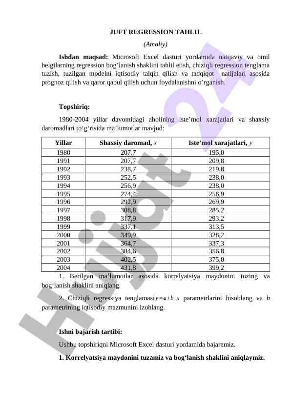 Juft Regression Tahlil Amaliyoti