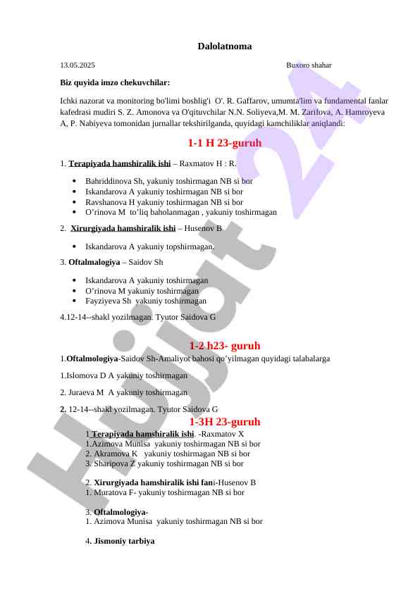 Klinik nazorat va monitoring natijalari