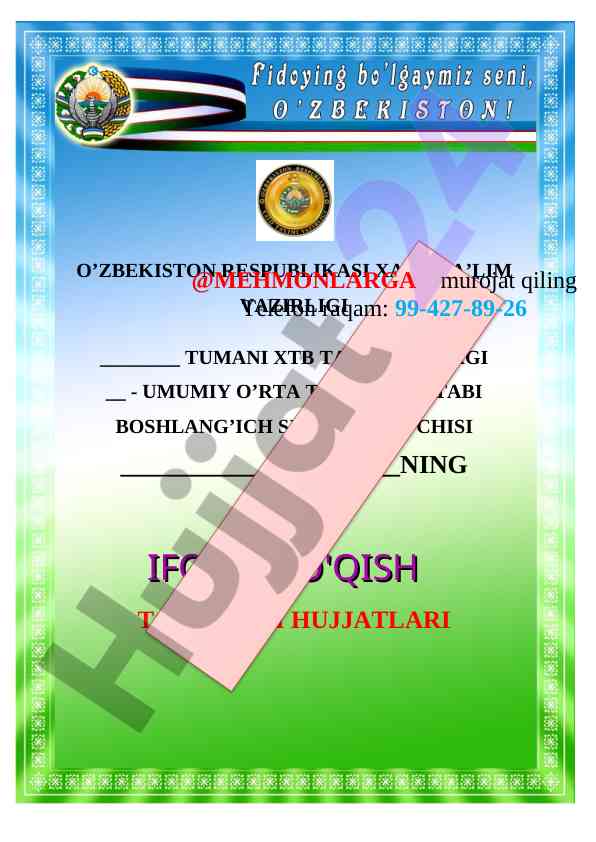 Istiqlolim istiqbolim dars rejasi 2020-2021