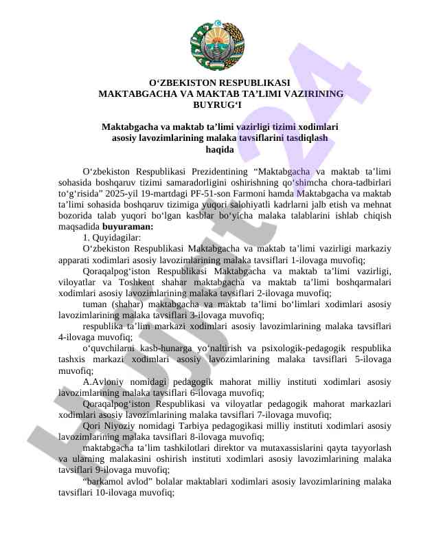Malaka tavsiflari maktabgacha ta’lim vazirligi