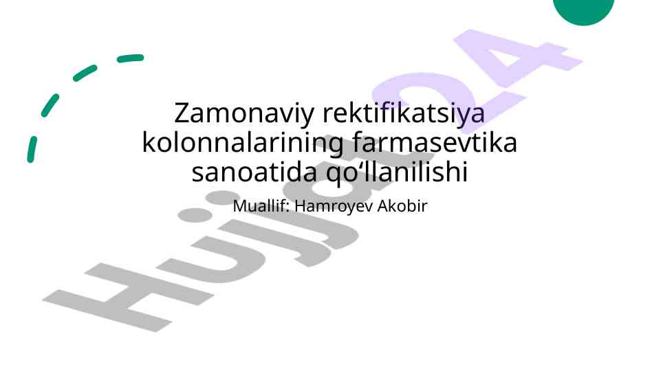 Zamonaviy rektifikatsiya kolonnalari farmasevtika sanoatida