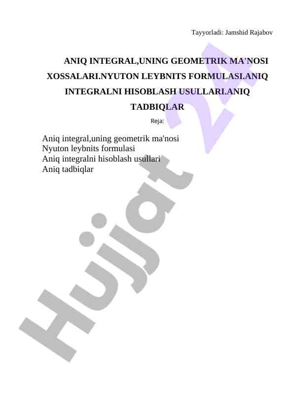 Aniq integral va uning geometrik ma'nosi