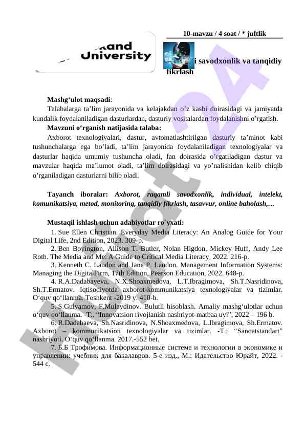 Raqamli savodxonlik va tanqidiy fikrlash darslari