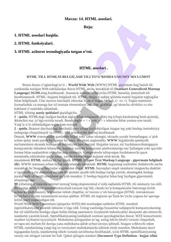 Html asoslari: kirish va funktsiyalari