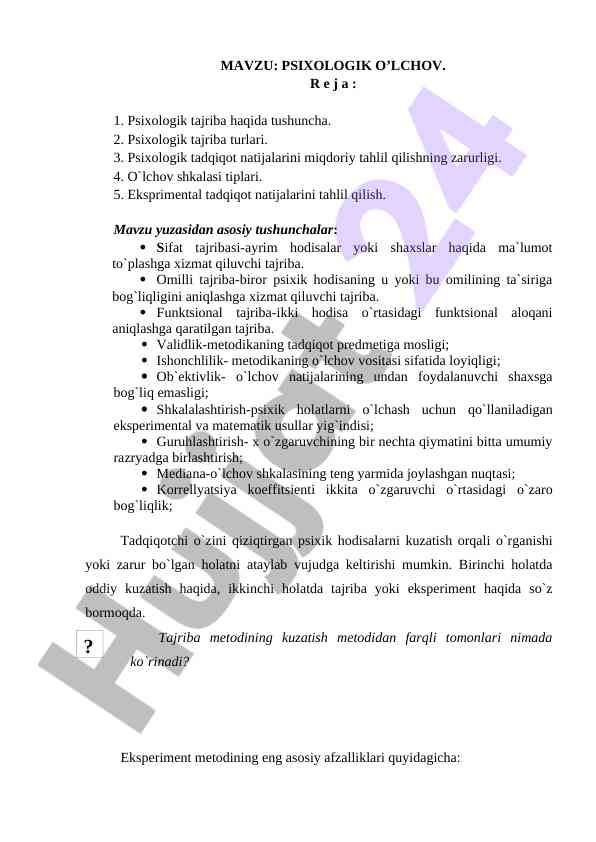 Psixologik o'lchov va tajribalar tahlili