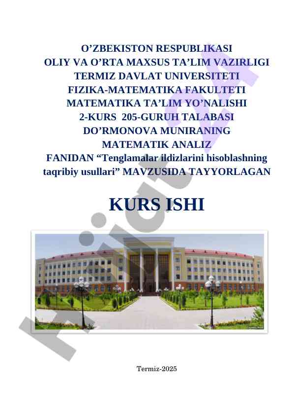Tenglamalar ildizlarini hisoblash usullari