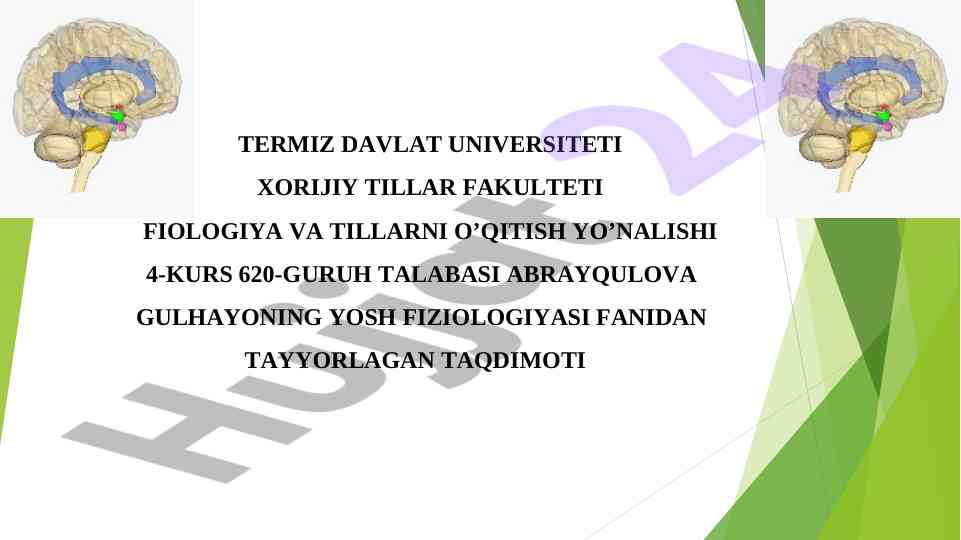 Yosh fiziologiyasi va gigiyena fanidan taqdimot