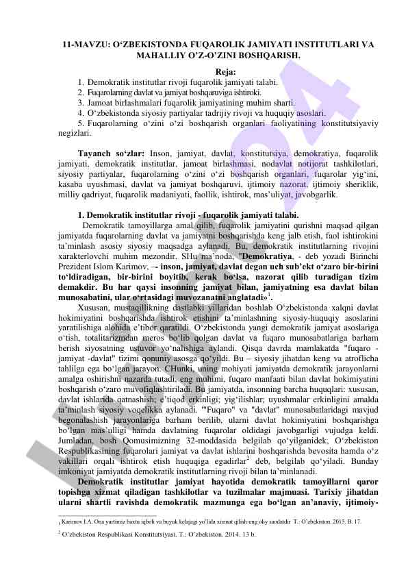 O‘zbekistonda fuqarolik jamiyati institutlari rivoji