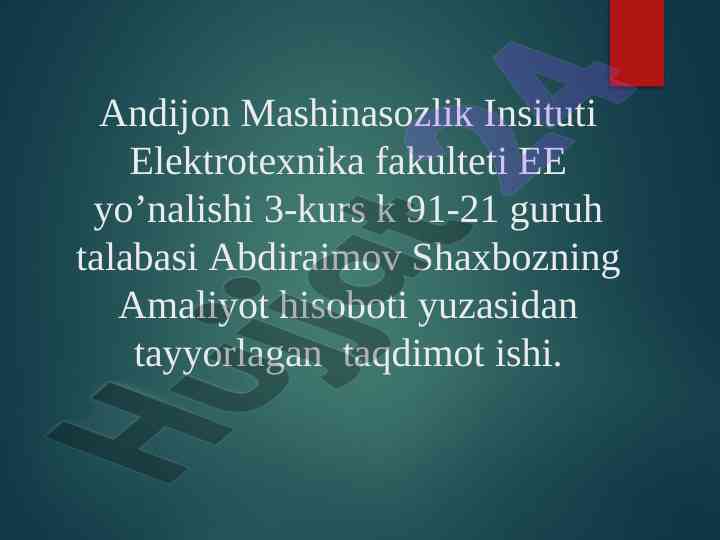 Amaliyot hisoboti taqdimoti elektr ta’minoti