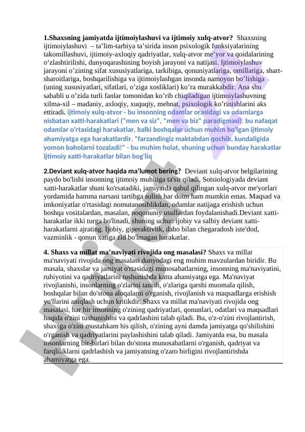 Ijtimoiylashuv va ijtimoiy xulq-atvorining asoslari