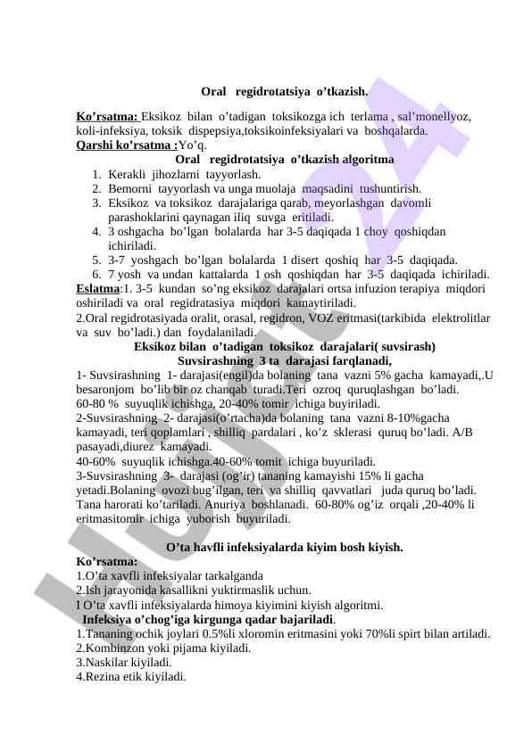 Oral regidrotatsiya o’tkazish algoritmi