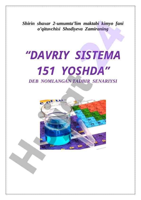 Davriy sistema dasturiga bag'ishlangan tadbir senariysi