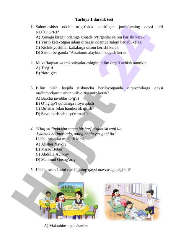 Salomlashish odobi haqida test savollari