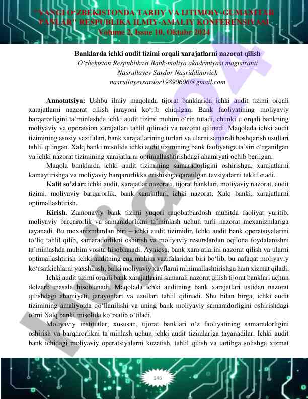 Ichki audit tizimi orqali xarajatlarni nazorat qilish
