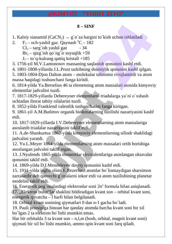 Kimyoviy elementlar tarixi va kashfiyotlari