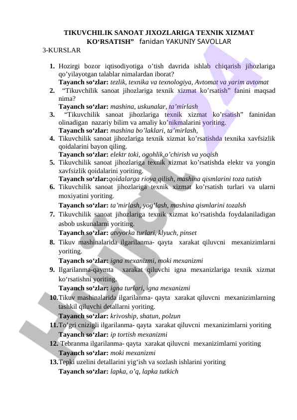 Tikuvchilik sanoati jihozlariga texnik xizmat savollari