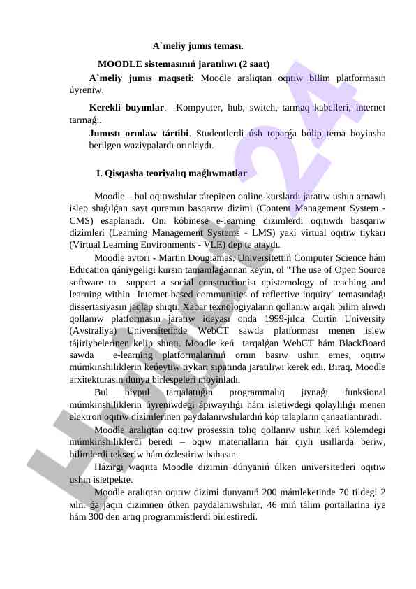 Moodle sistemasiniń jaratiliwi