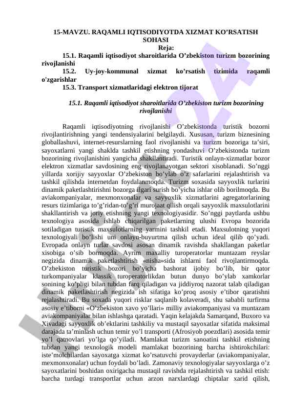 Raqamli iqtisodiyotda xizmat ko’rsatish sohasi