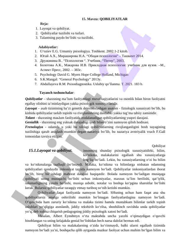Qobiliyatlar va layoqatlar: psixologiya asoslari