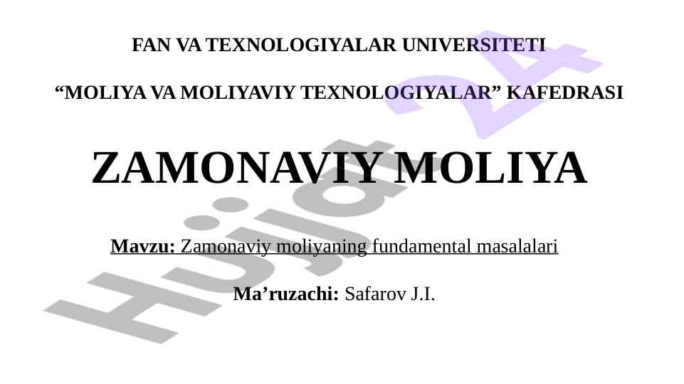 Zamonaviy moliya asosiy masalalari tahlili