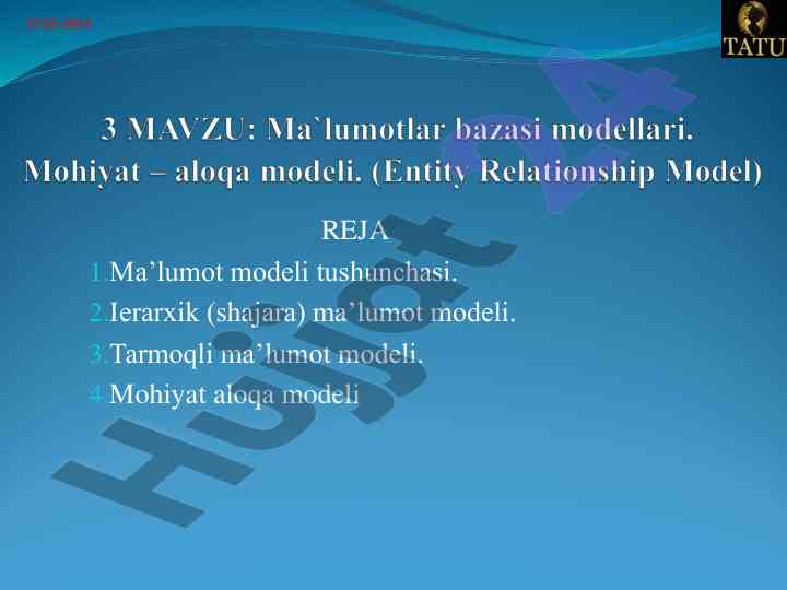 Ma’lumot modellari va elektron tijorat tushunchalari