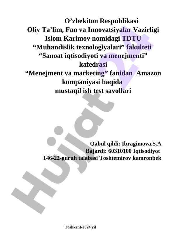 Amazon kompaniyasi haqida mustaqil ish test savollari