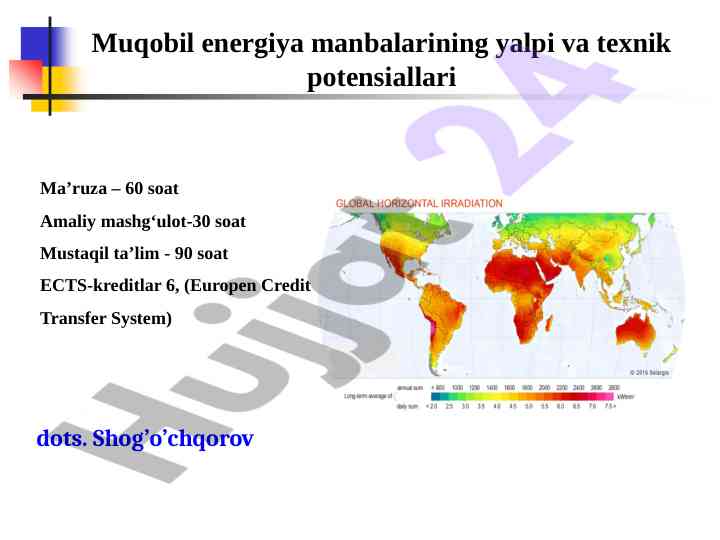 Qayta tiklanuvchi energiya manbalari bo‘yicha ma’ruza