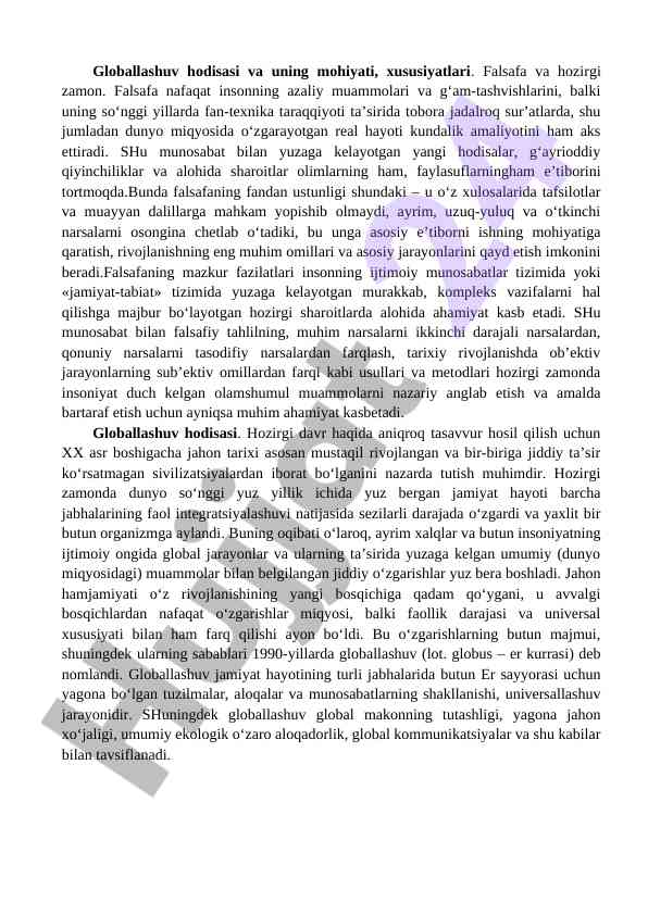 Globallashuv va falsafa hozirgi zamon