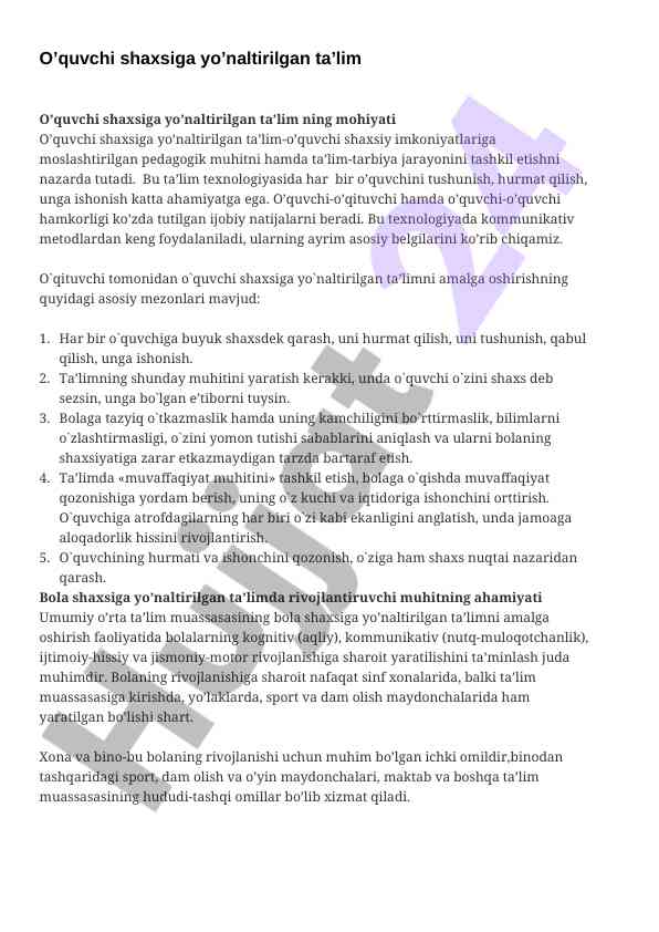 O’quvchi shaxsiga yo’naltirilgan ta’limning asosiy asoslari