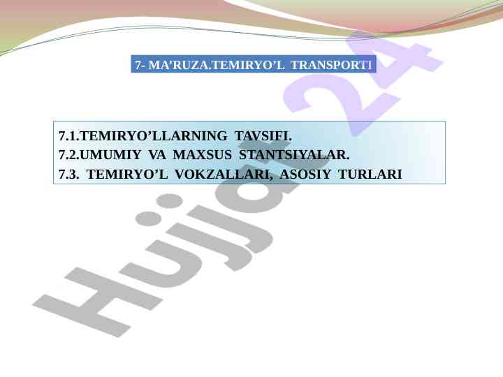 Temiryo‘l transporti va stantsiyalar tahlili